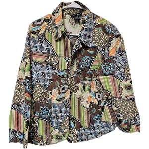 Gandy Couture Ladies Jacket XL 100% Cotton Colorful Design Two Pocket Front